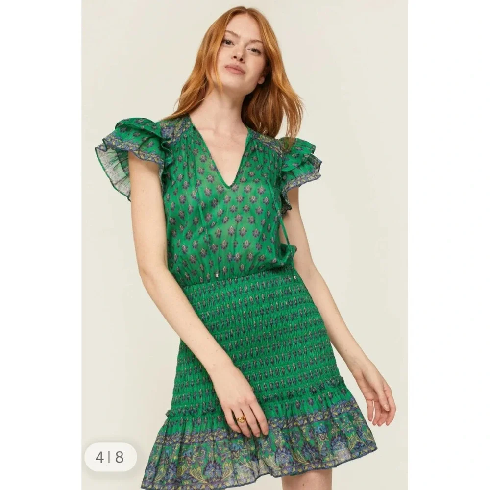 Veronica Beard Womens Kelly Green Paisley Brindelle Mini Dress Size 10 NWOT - Picture 3 of 16